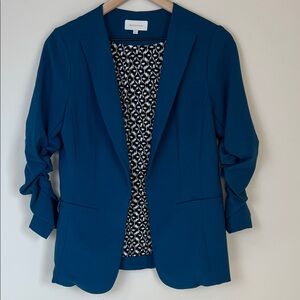 Skies Are Blue Collarless Blazer‎ 3/4 Sleeve Blue Sz XS
